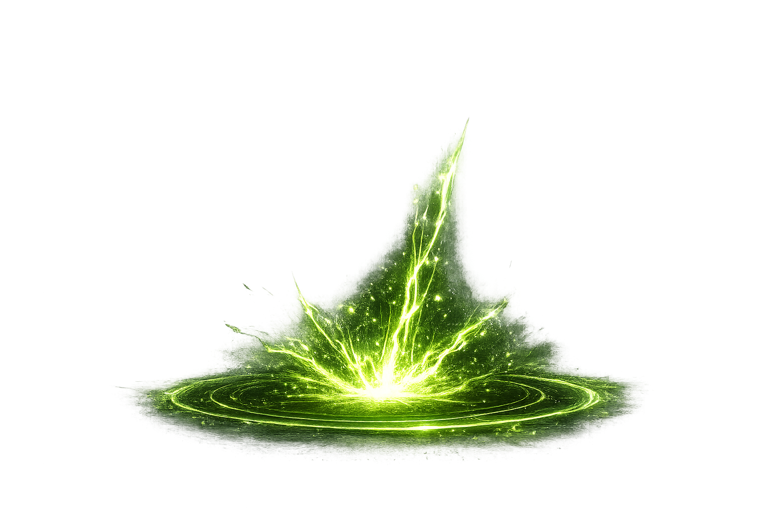 Impacto neon verde onde o raio encosta